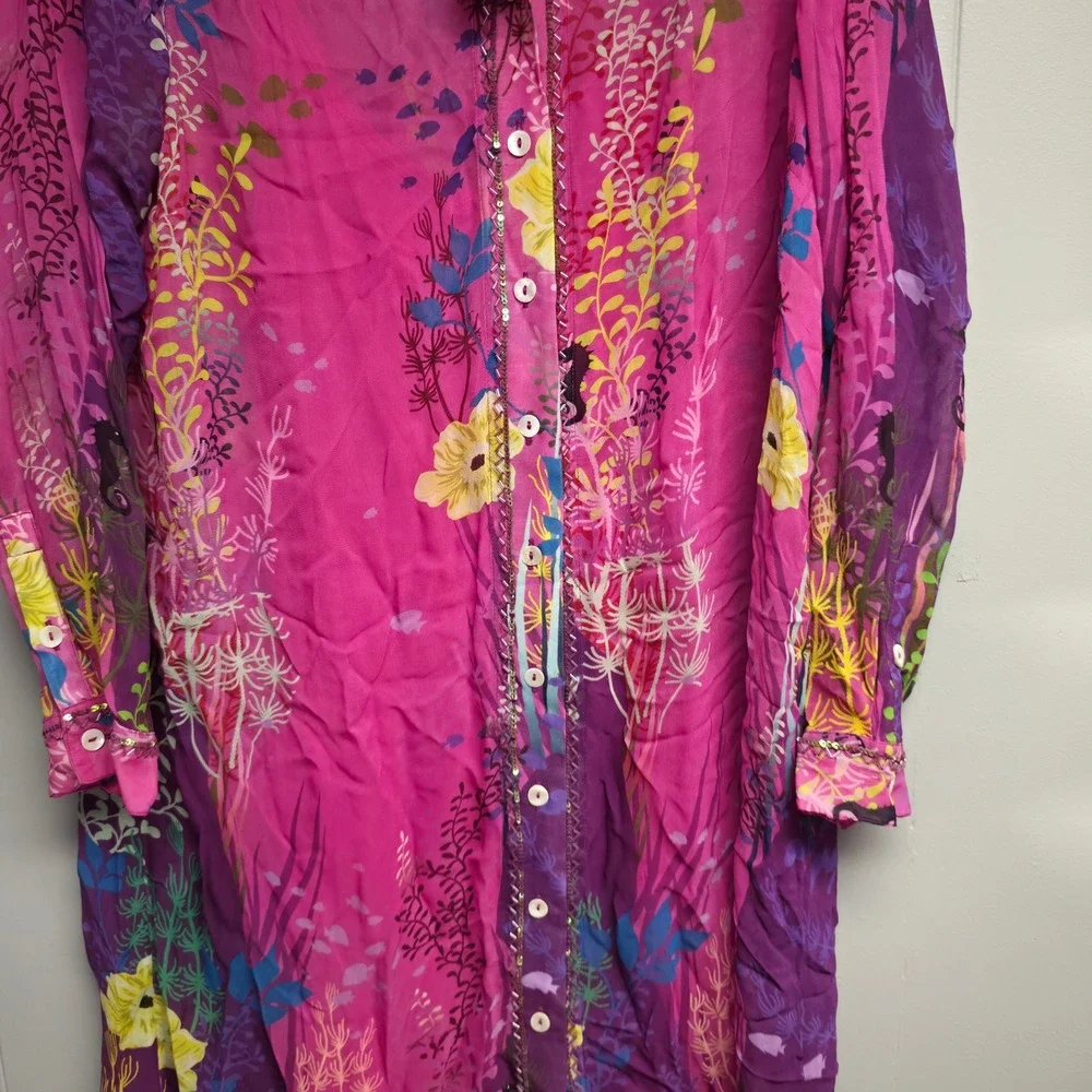 Soft Surroundings Shirtdress Womens PL Pink NEW Lake Garda Under The Sea Beaded - Picture 3 of 5